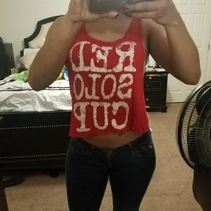 Red cut out back shirt